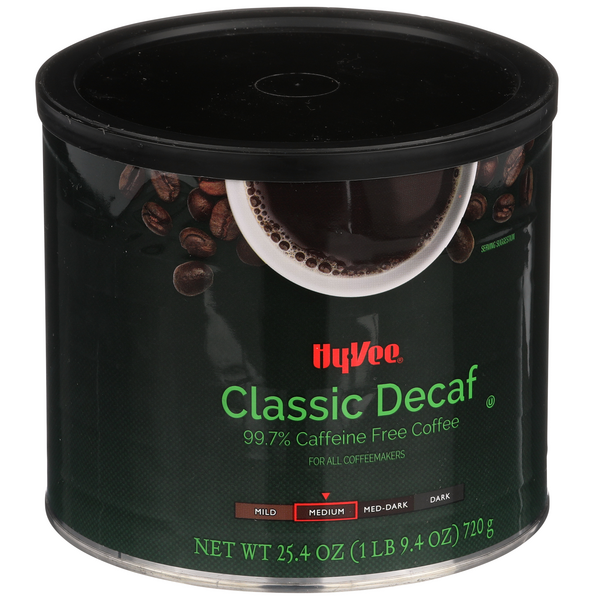 slide 1 of 1, Hy-vee Medium Roast Classic Decaf 99.7% Caffeine Free Ground Coffee- 25.4 oz, 25.4 oz