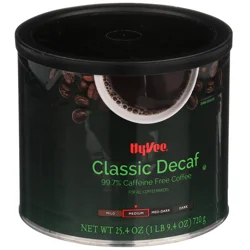 Hy-vee Medium Roast Classic Decaf 99.7% Caffeine Free Ground Coffee- 25.4 oz