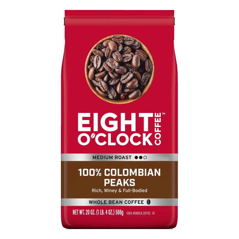 slide 5 of 5, Eight O'Clock Coffee Medium Roast Whole Bean 100% Colombian Peaks Coffee 20 oz, 20 oz