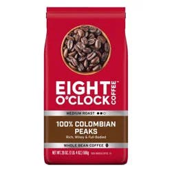 Eight O'Clock Coffee Medium Roast Whole Bean 100% Colombian Peaks Coffee 20 oz