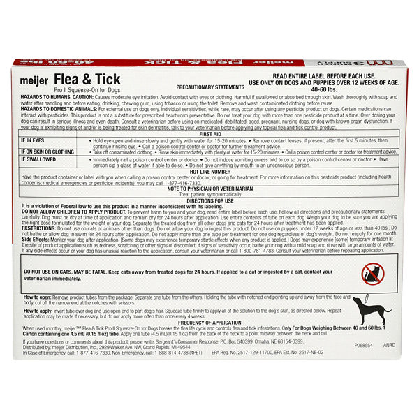 slide 4 of 5, Meijer Pro II Squeeze-On Flea & Tick for Dogs, 40 ct; 60 lb, 3 ct