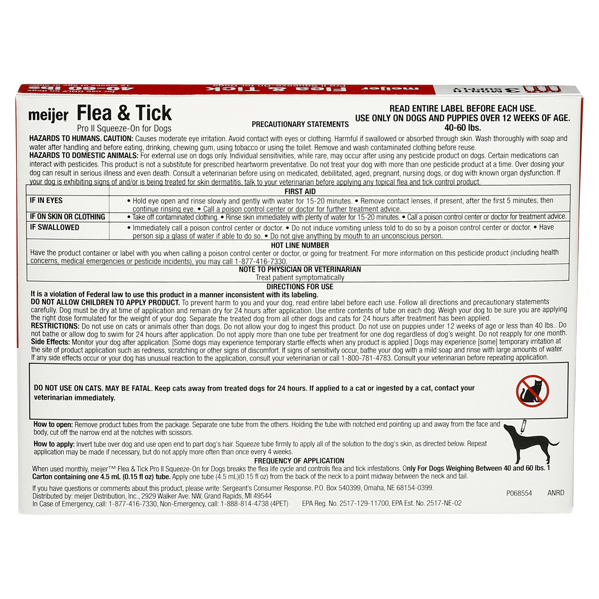 slide 5 of 5, Meijer Pro II Squeeze-On Flea & Tick for Dogs, 40 ct; 60 lb, 3 ct