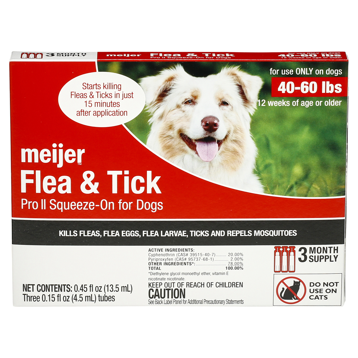 slide 1 of 5, Meijer Pro II Squeeze-On Flea & Tick for Dogs, 40 ct; 60 lb, 3 ct