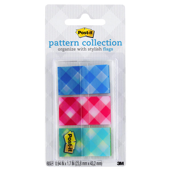 slide 1 of 1, Post-it Flags, Color Mixing Flags, Gingham Pattern Collection Assorted Colors, 60 ct; 0.94 in