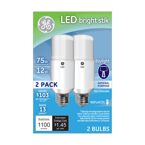 slide 1 of 1, GE LED Bright Stick 122-Watt Light Bulbs - 2 Pack, 2 ct