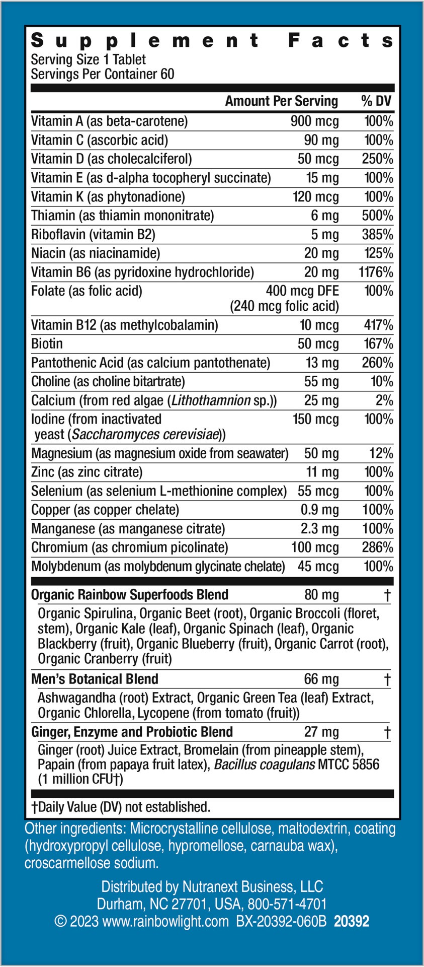 slide 5 of 5, Rainbow Light Men's One High-Potency Men's Daily Multivitamin, 60 Count, 1 Bottle, 60 ct