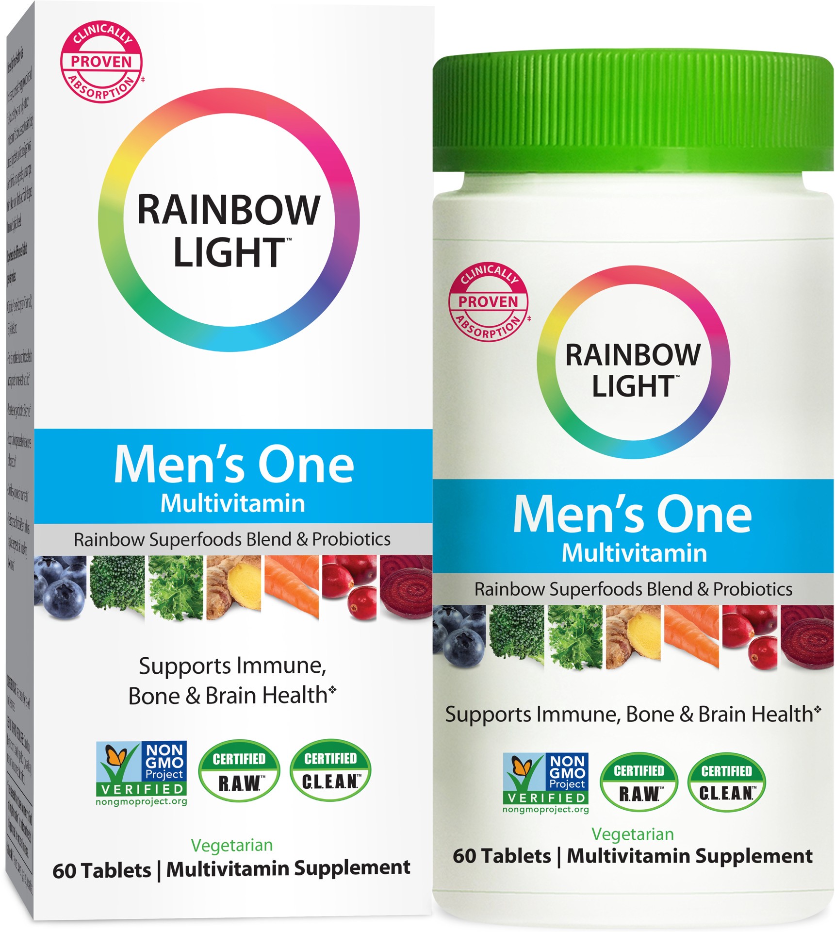 slide 1 of 1, Rainbow Light Men's One High Potency Multivitamin for Men, with Zinc for Immune Health Support*, Clinically Proven Absorption of Vitamins B2, B5, Folate, and Zinc, 60 Tablets, 60 ct