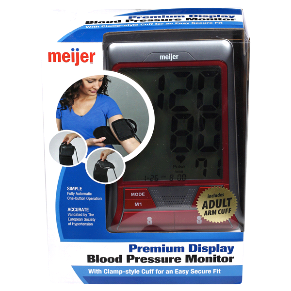 slide 1 of 7, Meijer Premium Display Blood Pressure Monitor, 1 ct