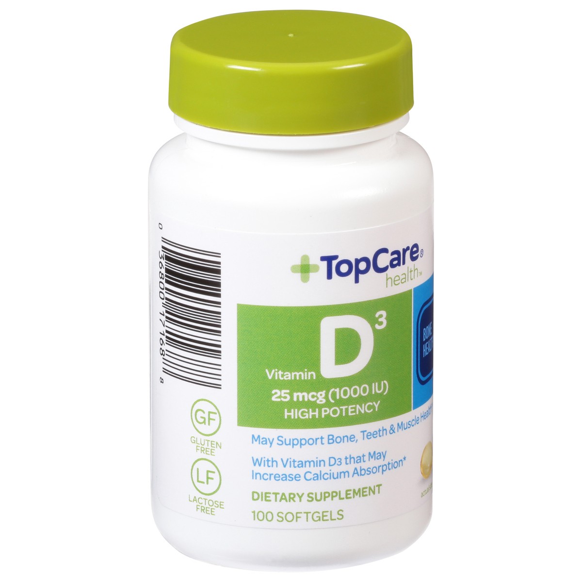 slide 2 of 9, TopCare Top Care Topcare Health High Potency 25 Mcg Vitamin D3 Softgels, 100 ct