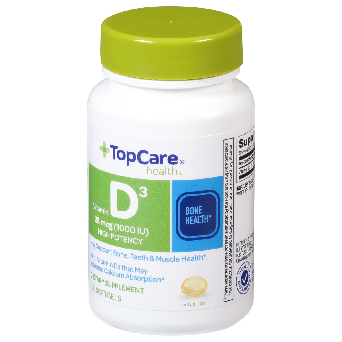 slide 3 of 9, TopCare Top Care Topcare Health High Potency 25 Mcg Vitamin D3 Softgels, 100 ct