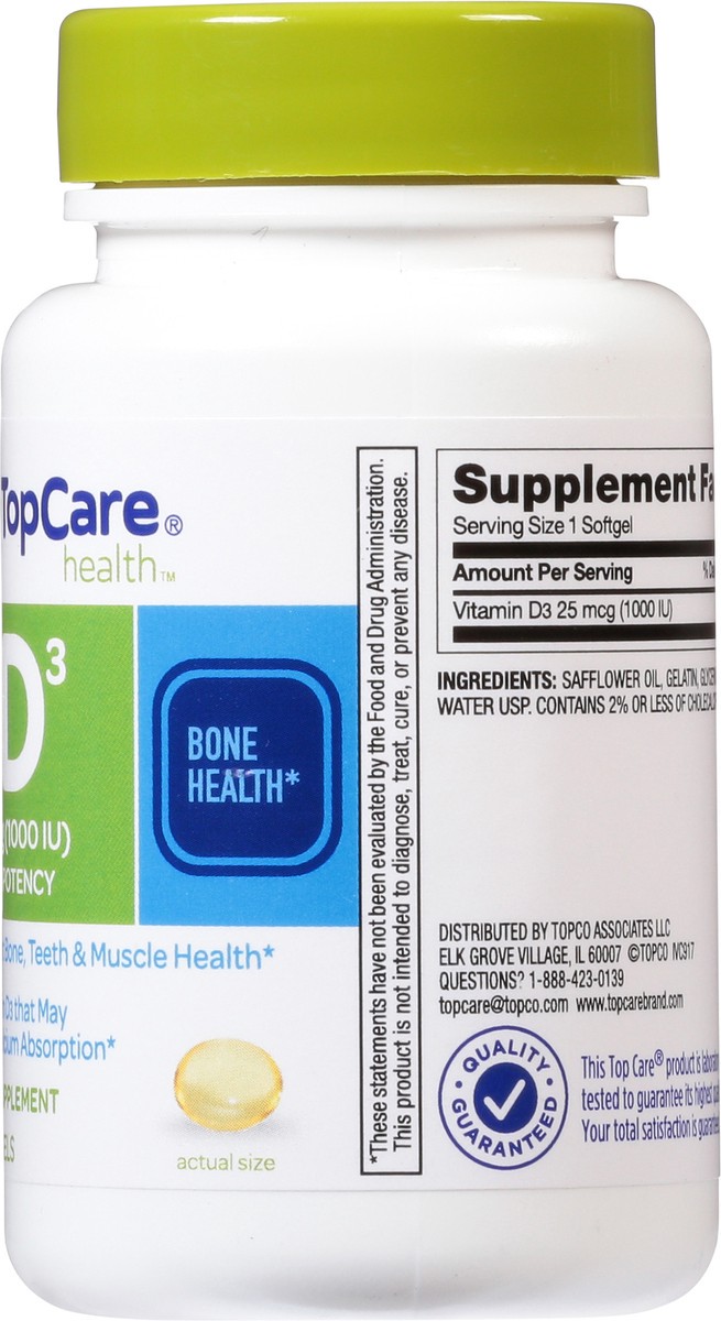 slide 8 of 9, TopCare Top Care Topcare Health High Potency 25 Mcg Vitamin D3 Softgels, 100 ct