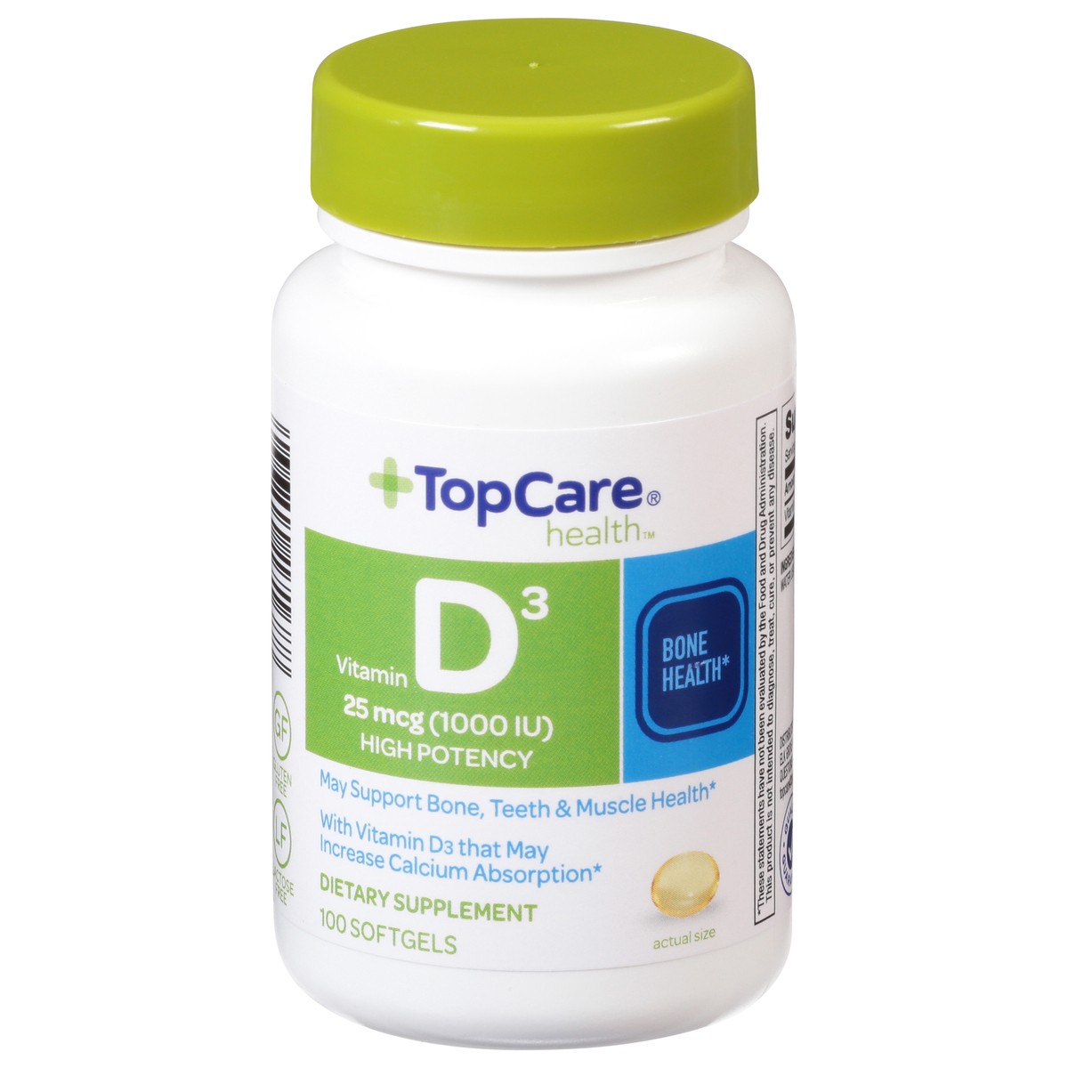 slide 1 of 9, TopCare Top Care Topcare Health High Potency 25 Mcg Vitamin D3 Softgels, 100 ct