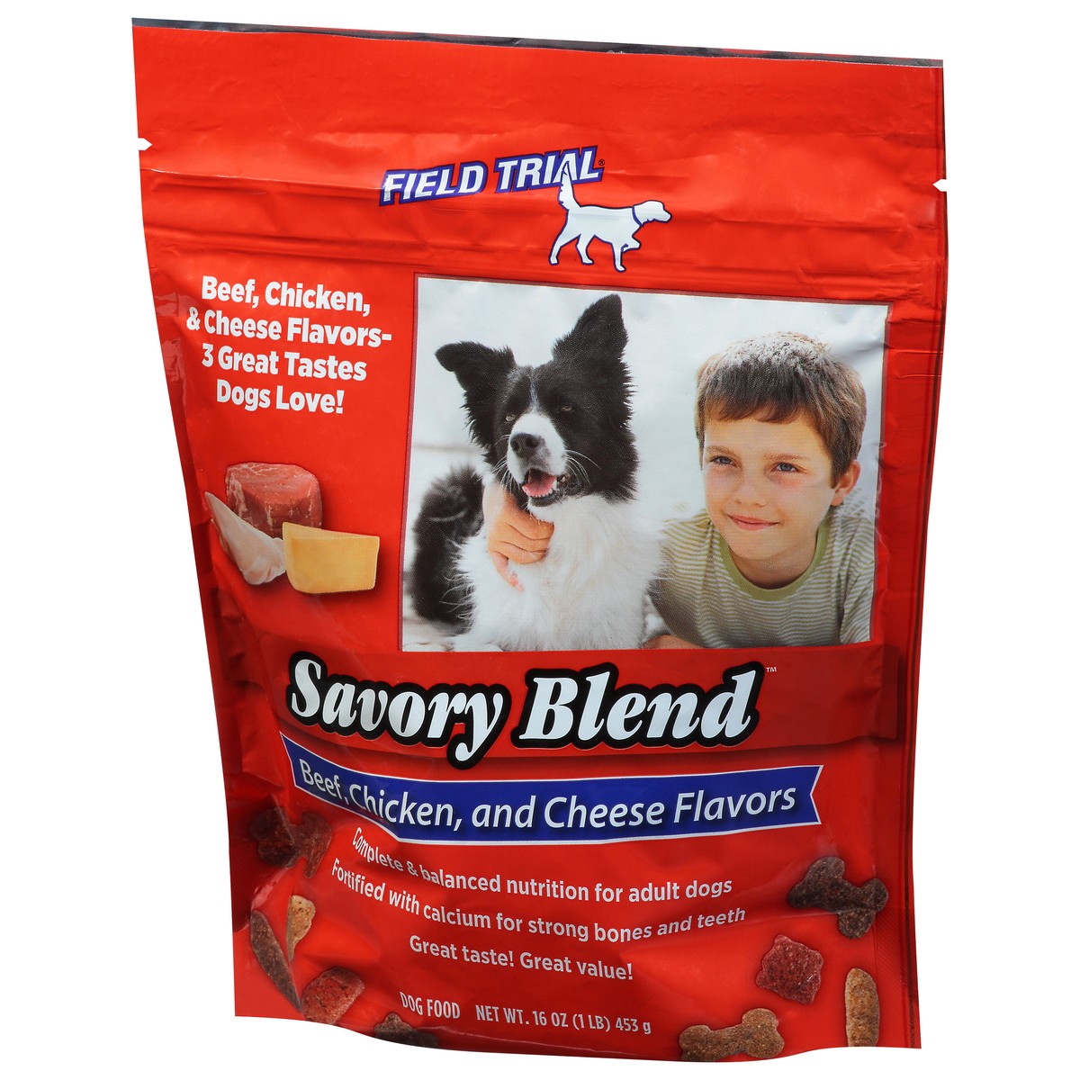 slide 3 of 10, Field Trial Dog Food, Beef, Chicken, and Cheese Flavors, Savory Blend, 16 oz