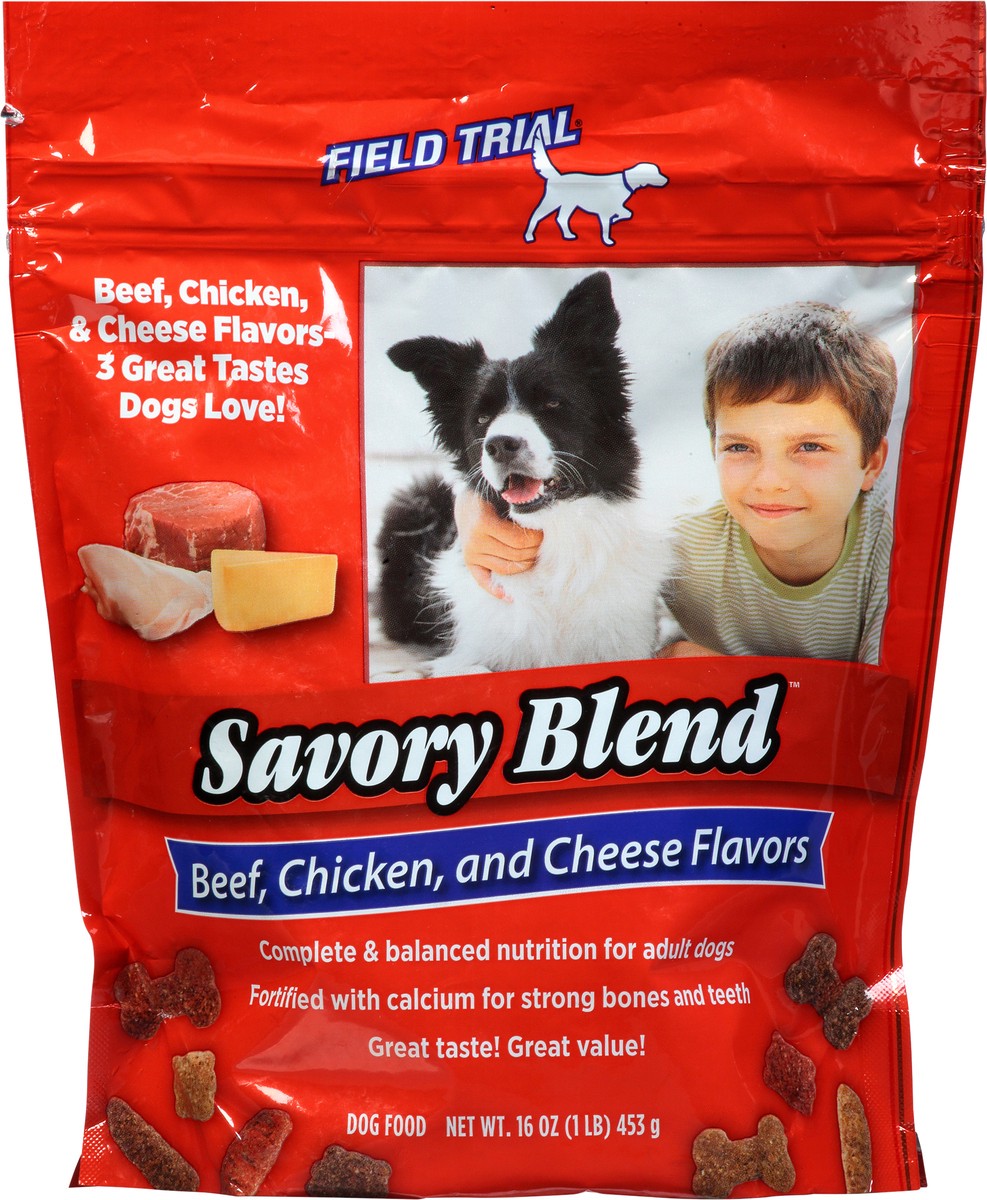 slide 8 of 10, Field Trial Dog Food, Beef, Chicken, and Cheese Flavors, Savory Blend, 16 oz