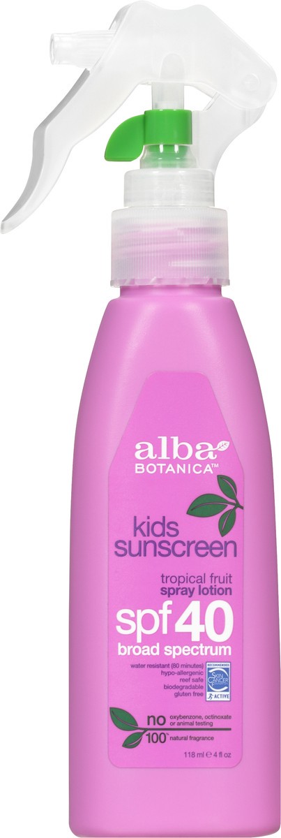 slide 12 of 13, Alba Botanica Tropical Fruit SPF 40 Broad Spectrum Kids Sunscreen Spray Lotion 4 fl. oz. Trigger Spray, 4 fl oz