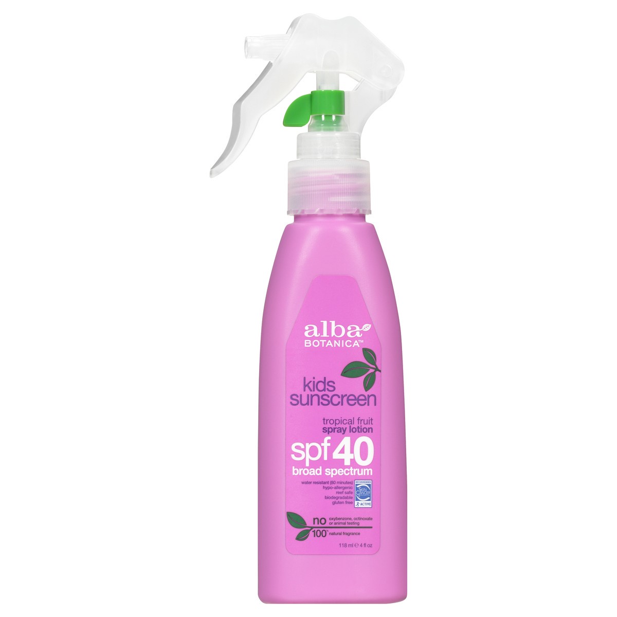 slide 9 of 13, Alba Botanica Tropical Fruit SPF 40 Broad Spectrum Kids Sunscreen Spray Lotion 4 fl. oz. Trigger Spray, 4 fl oz