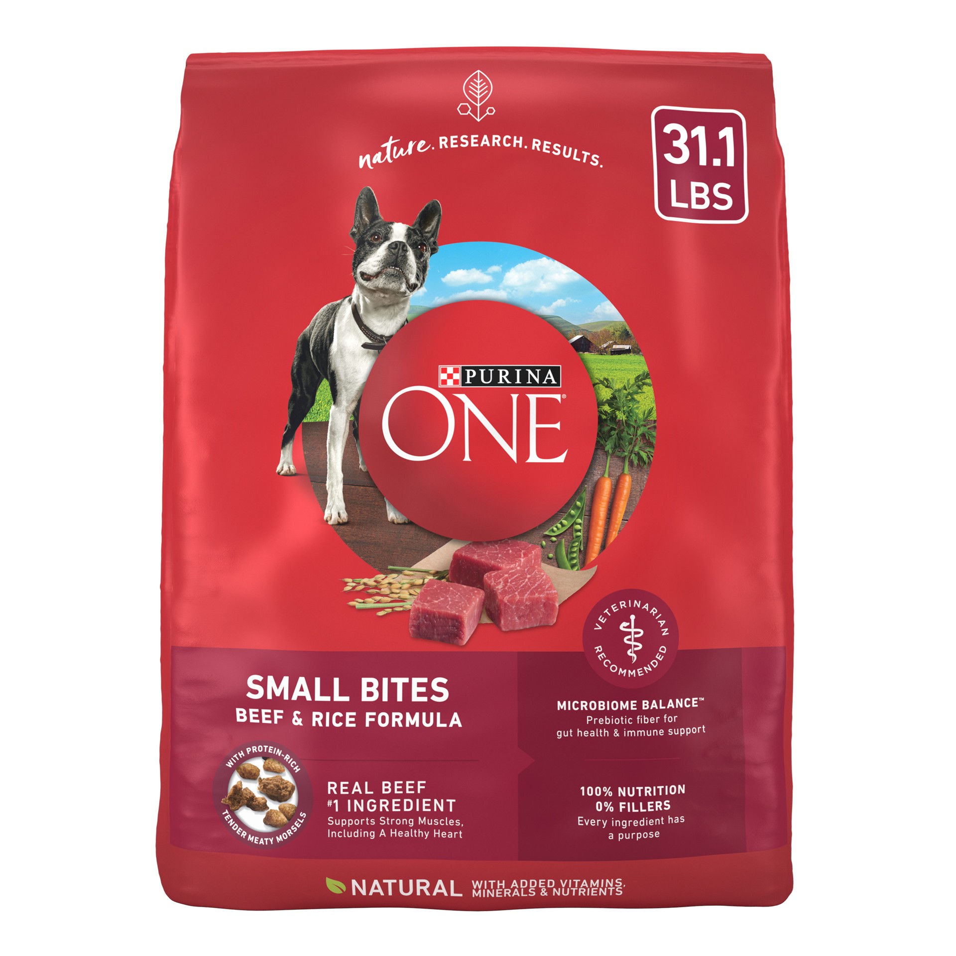 slide 1 of 8, ONE Purina ONE Small Bites Beef and Rice Formula Small High Protein Dry Dog Food Natural With Added Vitamins, Minerals and Nutrients, 31.1 lb