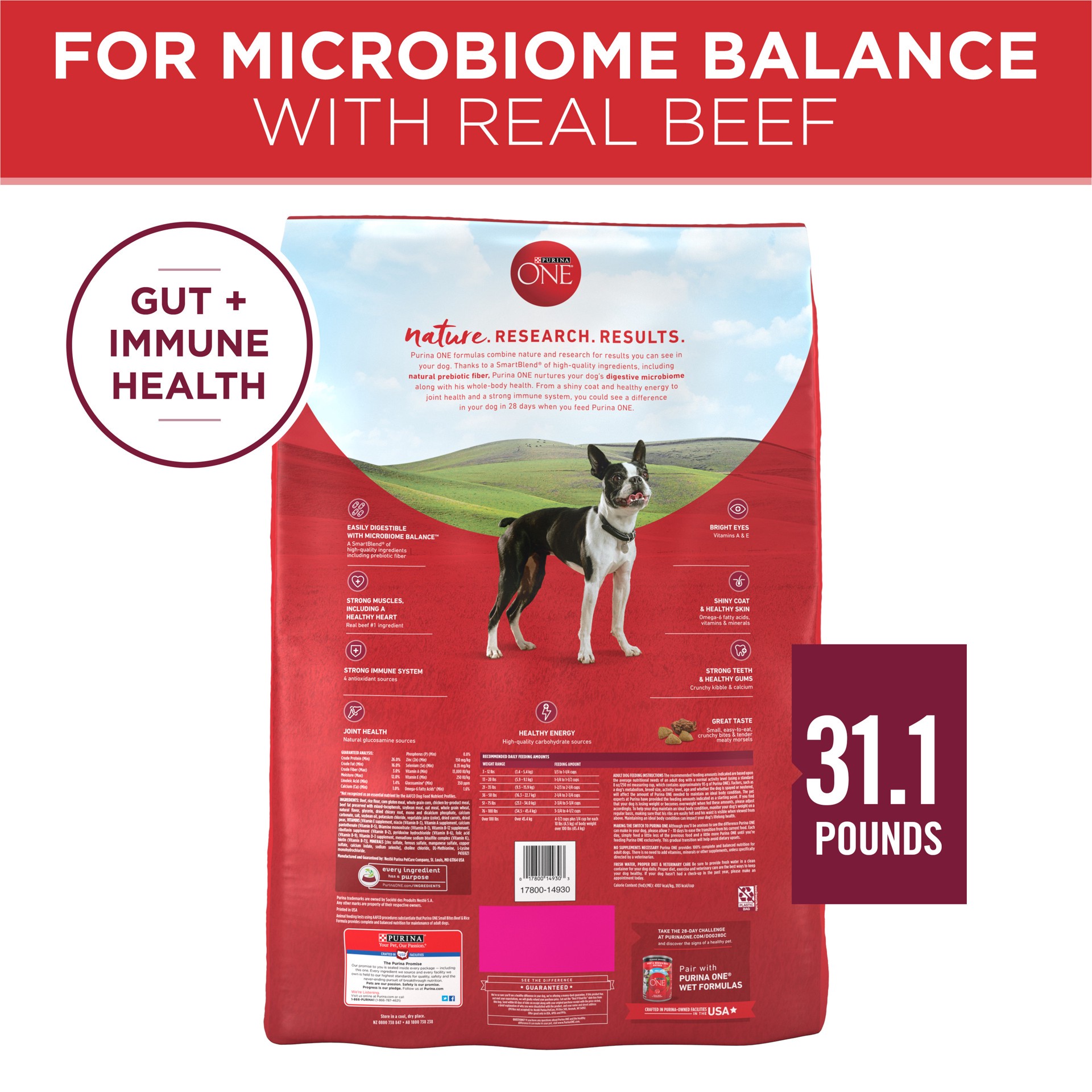 slide 7 of 8, ONE Purina ONE Small Bites Beef and Rice Formula Small High Protein Dry Dog Food Natural With Added Vitamins, Minerals and Nutrients, 31.1 lb