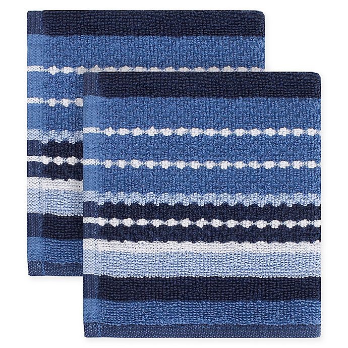 slide 1 of 1, KitchenSmart Colors Multi Stripe Dish Cloths - French Blue/Navy, 2 ct