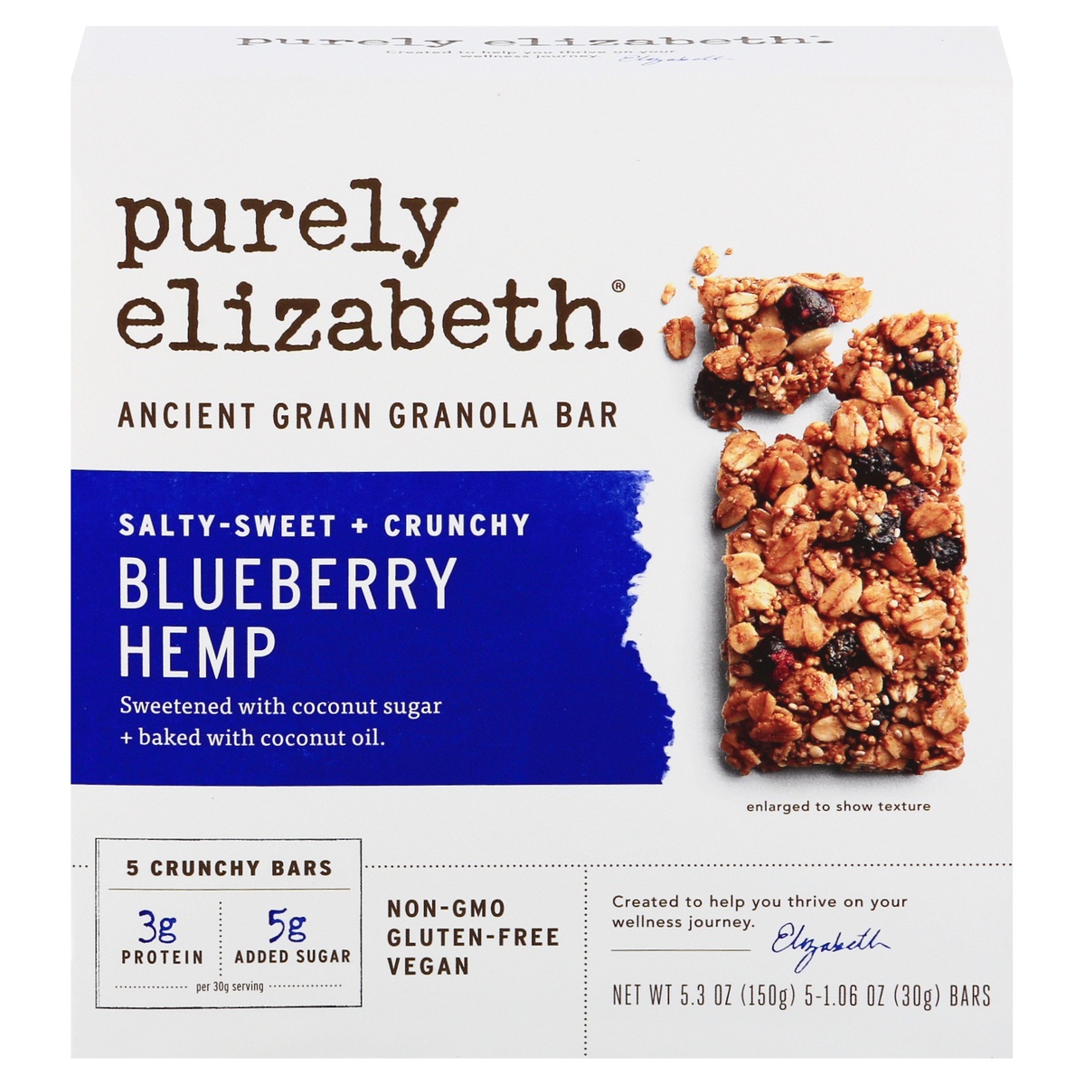 slide 1 of 1, Purely Elizabeth Ancient Grain Granola Bar Salty-Sweet + Crunchy Blueberry Hemp, 4 ct; 1.06 oz