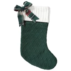 Ssel 19in Knit Stocking Bow Green - EA