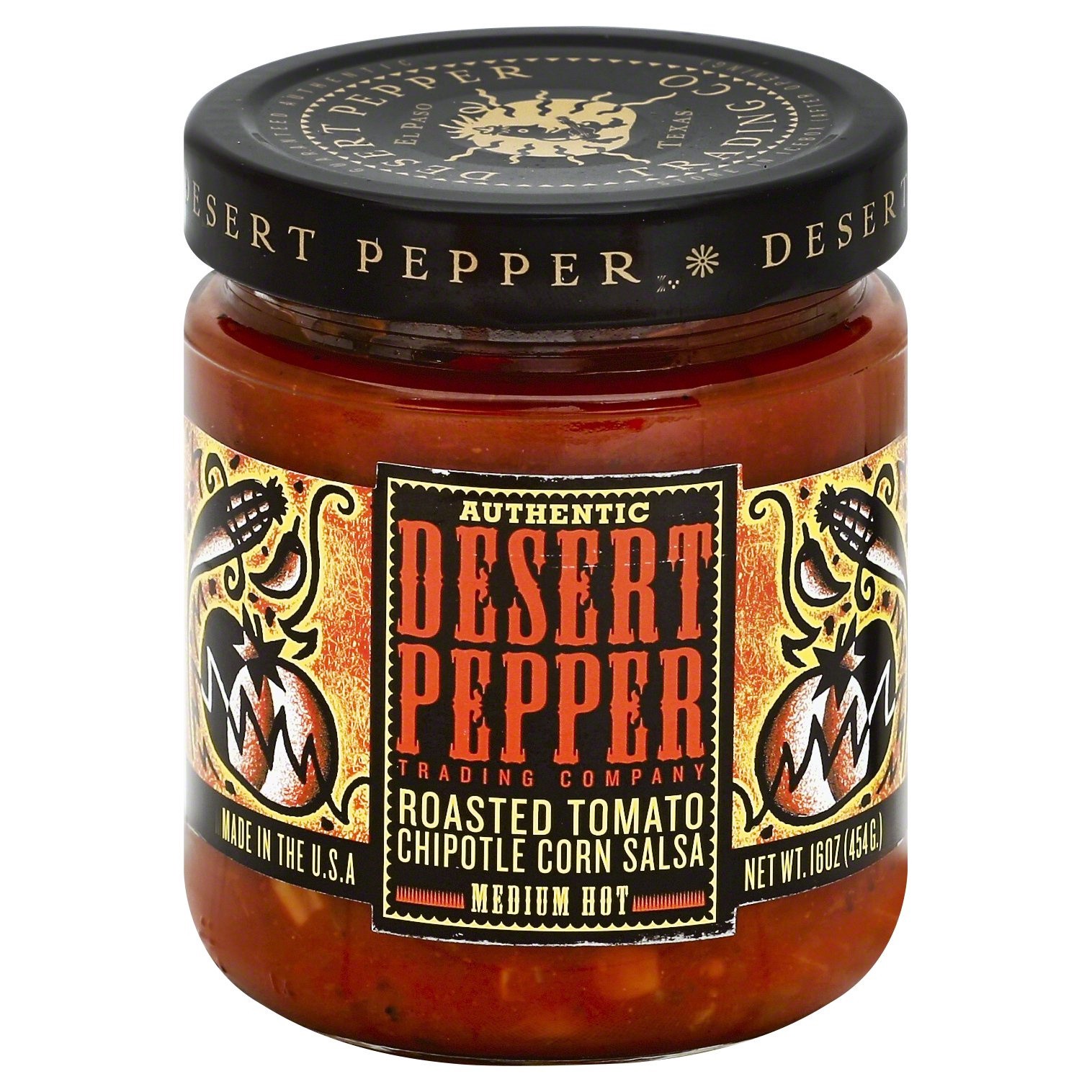 slide 1 of 9, Desert Pepper Trading Company Roasted Tomato Chipotle Corn Salsa Medium Hot - 16 oz, 16 oz
