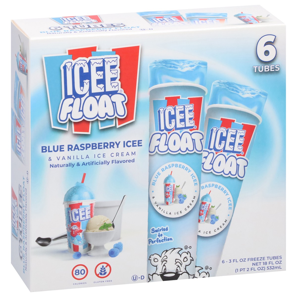 slide 2 of 9, ICEE Float Blue Raspberry ICEE & Vanilla Freeze Tubes 6 - 3 fl oz Tubes, 6 ct