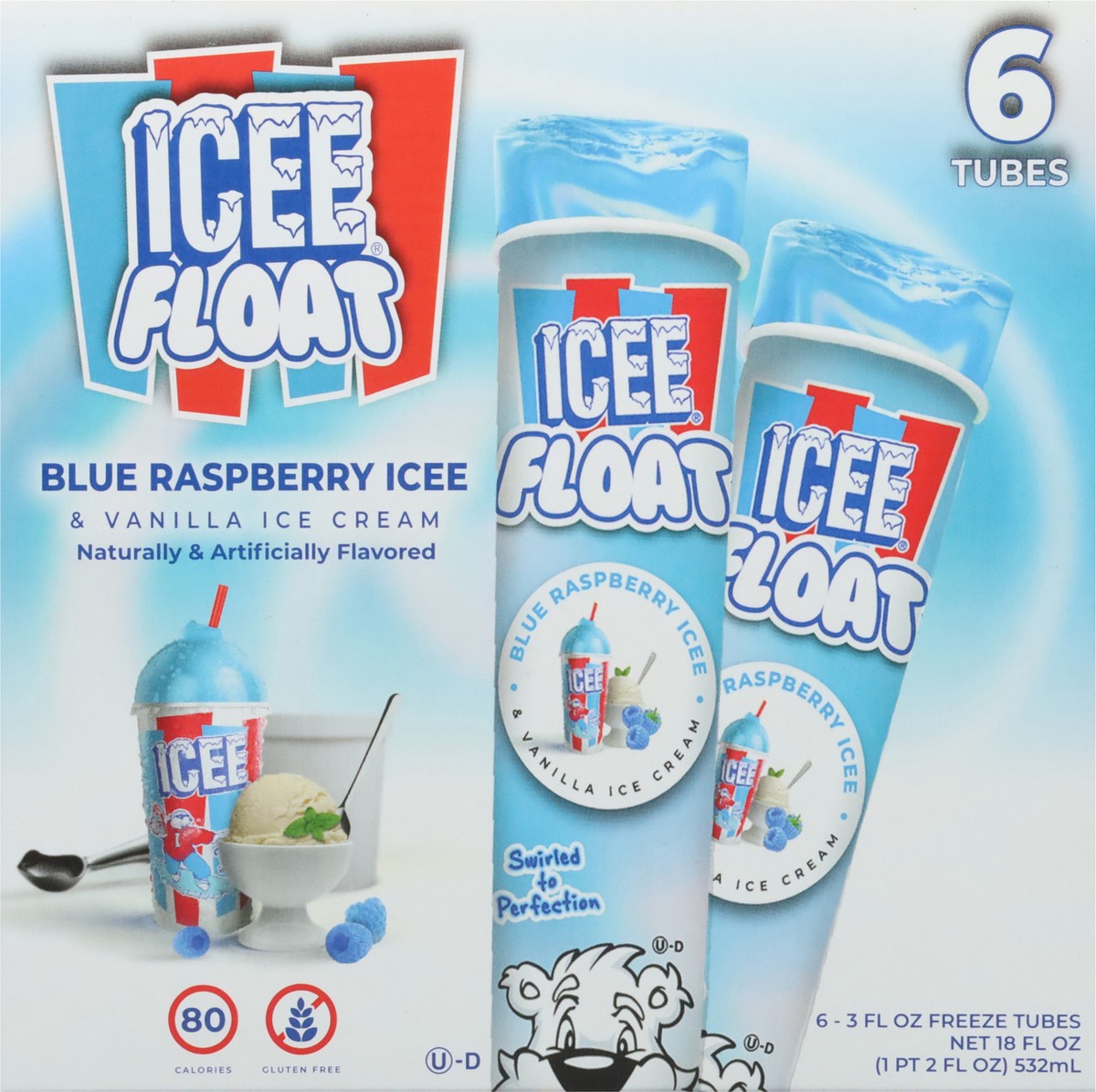 slide 5 of 9, ICEE Float Blue Raspberry ICEE & Vanilla Freeze Tubes 6 - 3 fl oz Tubes, 6 ct