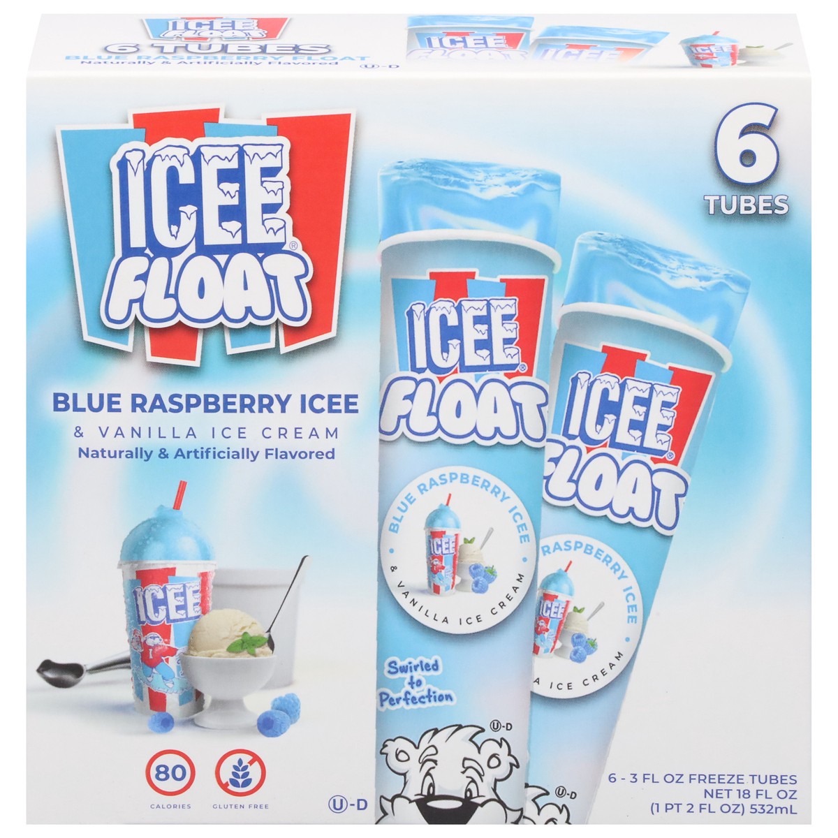 slide 1 of 9, ICEE Float Blue Raspberry ICEE & Vanilla Freeze Tubes 6 - 3 fl oz Tubes, 6 ct