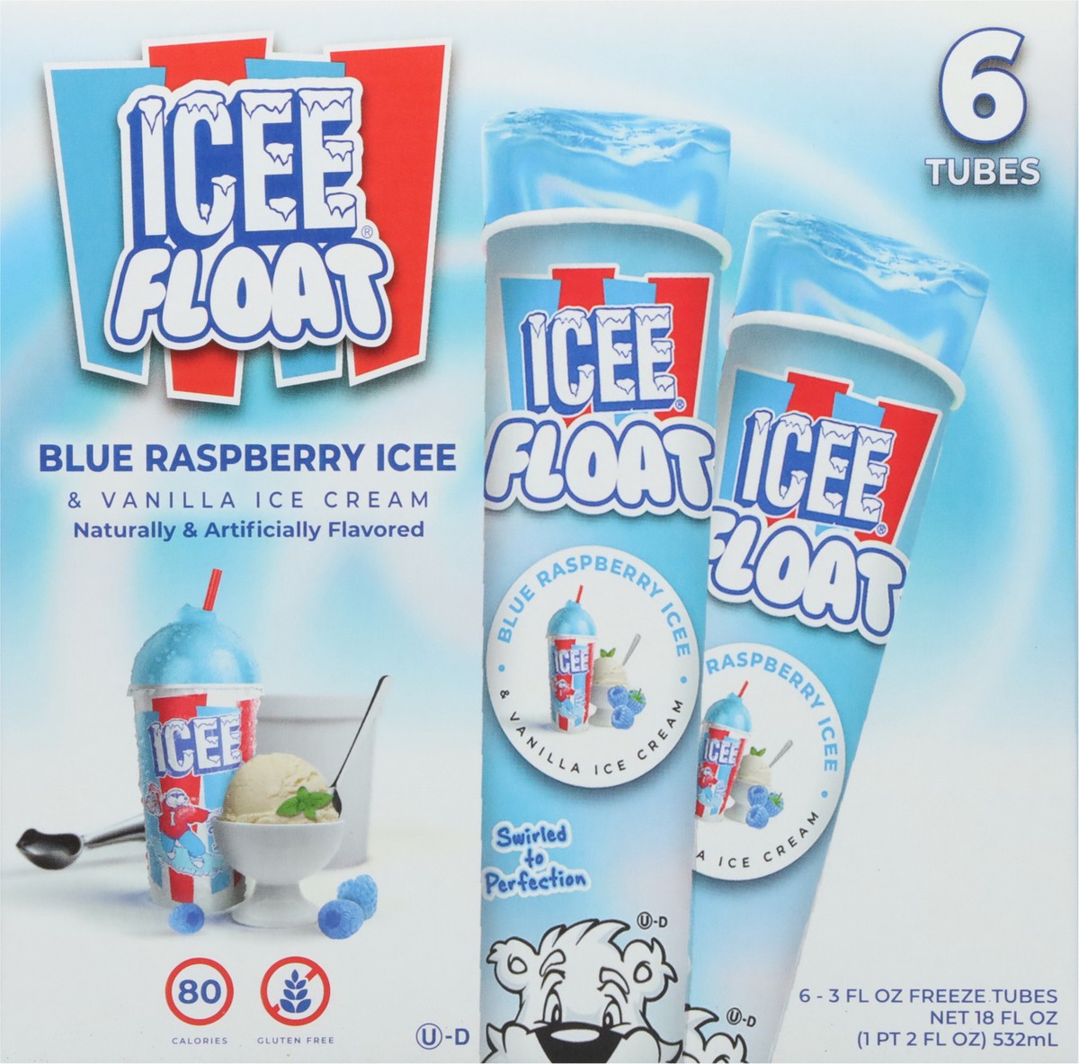 slide 6 of 9, ICEE Float Blue Raspberry ICEE & Vanilla Freeze Tubes 6 - 3 fl oz Tubes, 6 ct