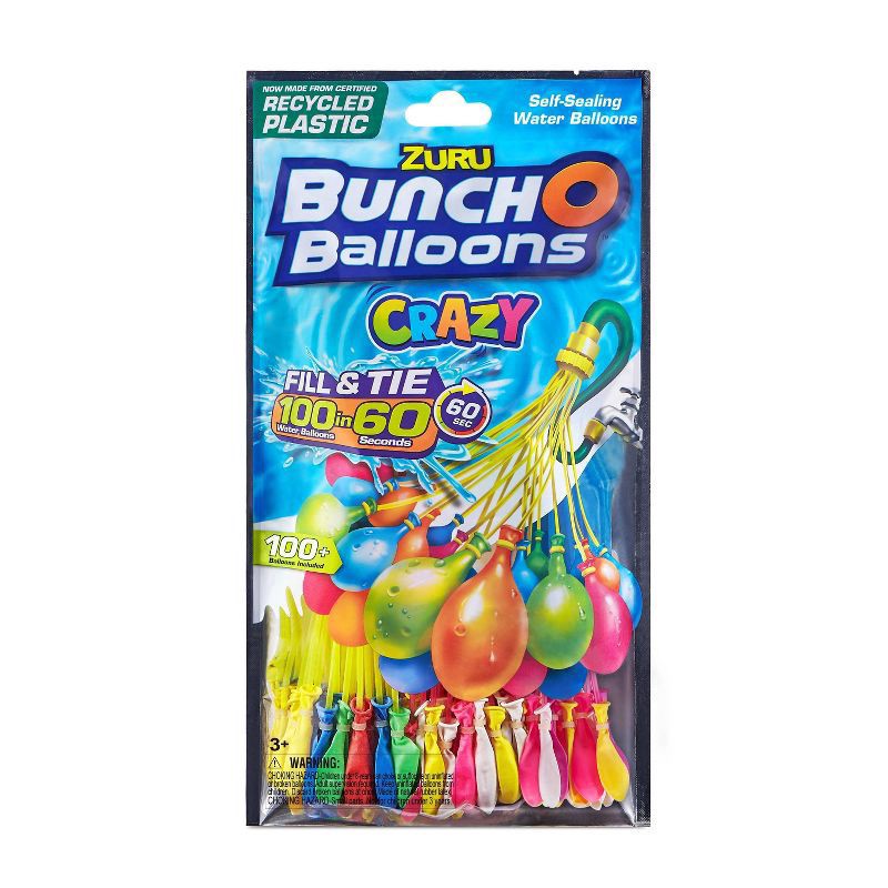 slide 1 of 10, Bunch O Balloons 3pk Rapid-Filling Self-Sealing Water Balloons by ZURU - Crazy Colors, 3 ct