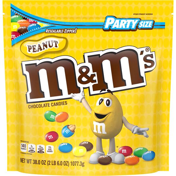 slide 1 of 1, M&M's Peanut Chocolate Candy Party Size Bag, 38 oz