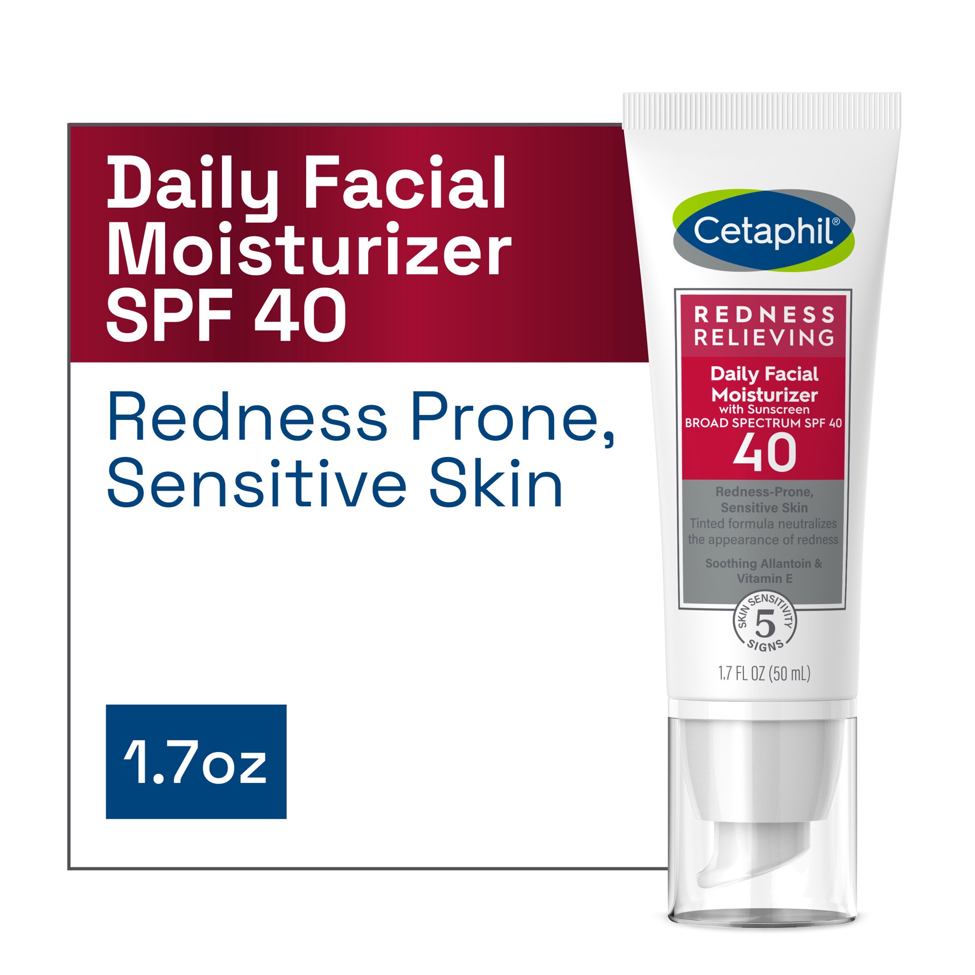 slide 1 of 10, Cetaphil Redness Relieving Daily Facial Moisturizer SPF40, 1.7 Fl Oz, 1.7 oz