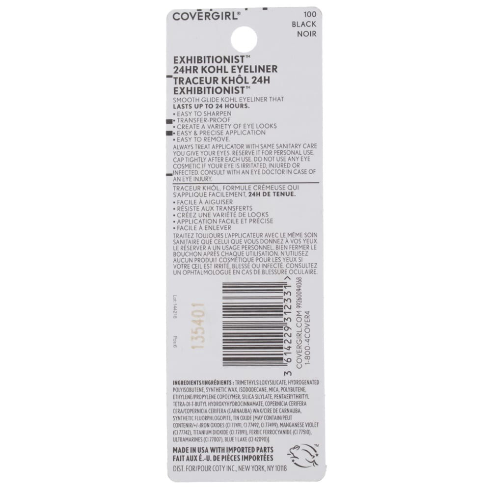 slide 2 of 2, Covergirl Exhibitionist 24Hr Khol Liner Black #100, 0.04 oz