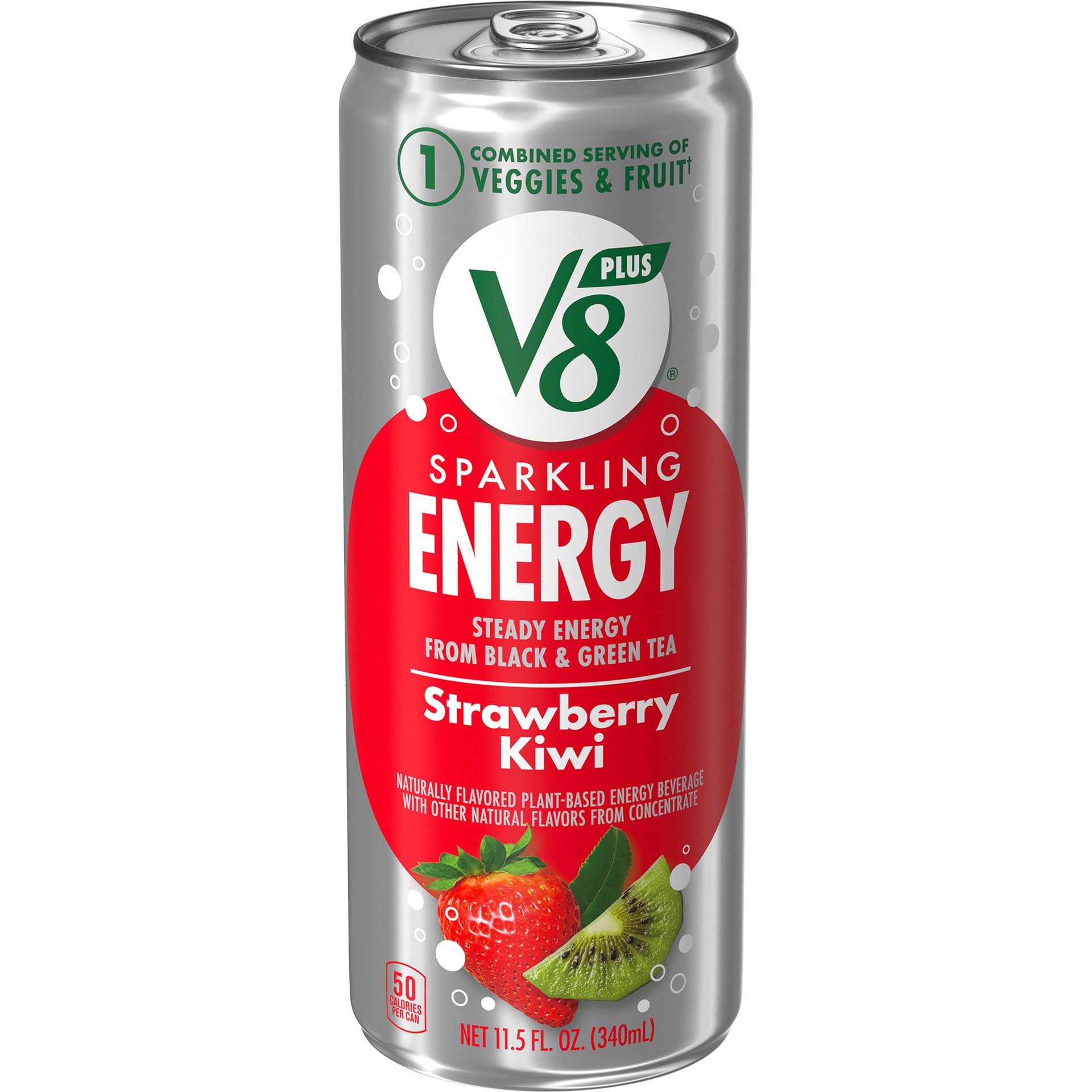 slide 1 of 5, V8 +Energy Sparkling Strawberry Kiwi Juice Energy Drink, 11.5 fl oz, 11.5 fl oz