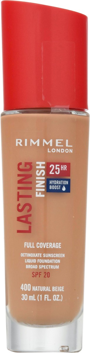slide 4 of 9, Rimmel London Broad Spectrum SPF 20 Natural Beige 400 Full Coverage Lasting Finish Liquid Foundation 30 ml, 30 ml