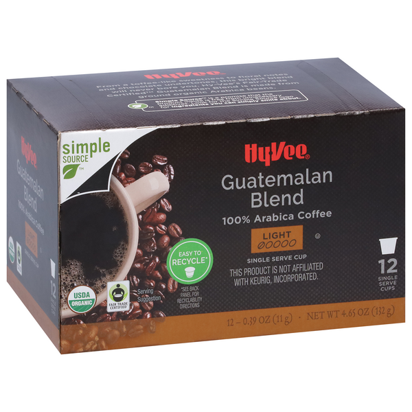 slide 1 of 1, Hy-vee Light Roast Guatemalan Blend 100% Arabica Coffee Single Serve Cups - 12 ct; 0.39 oz, 12 ct; 0.39 oz