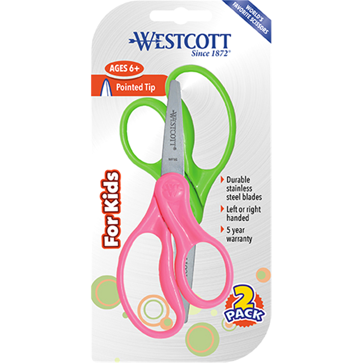 slide 1 of 1, Westcott For Kids Pointed Scissors - Assorted, 2 ct