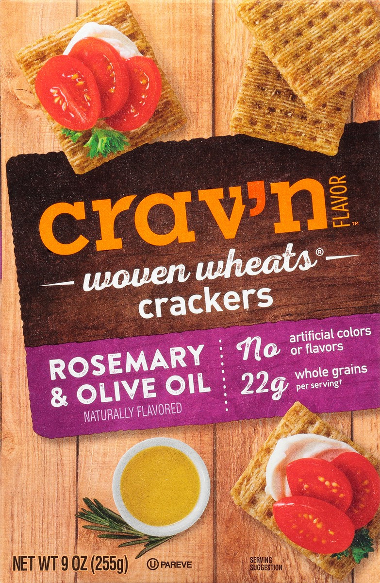 slide 1 of 14, Crav'n Flavor Woven Wheats Rosemary & Olive Oil Crackers 9 oz, 9 oz