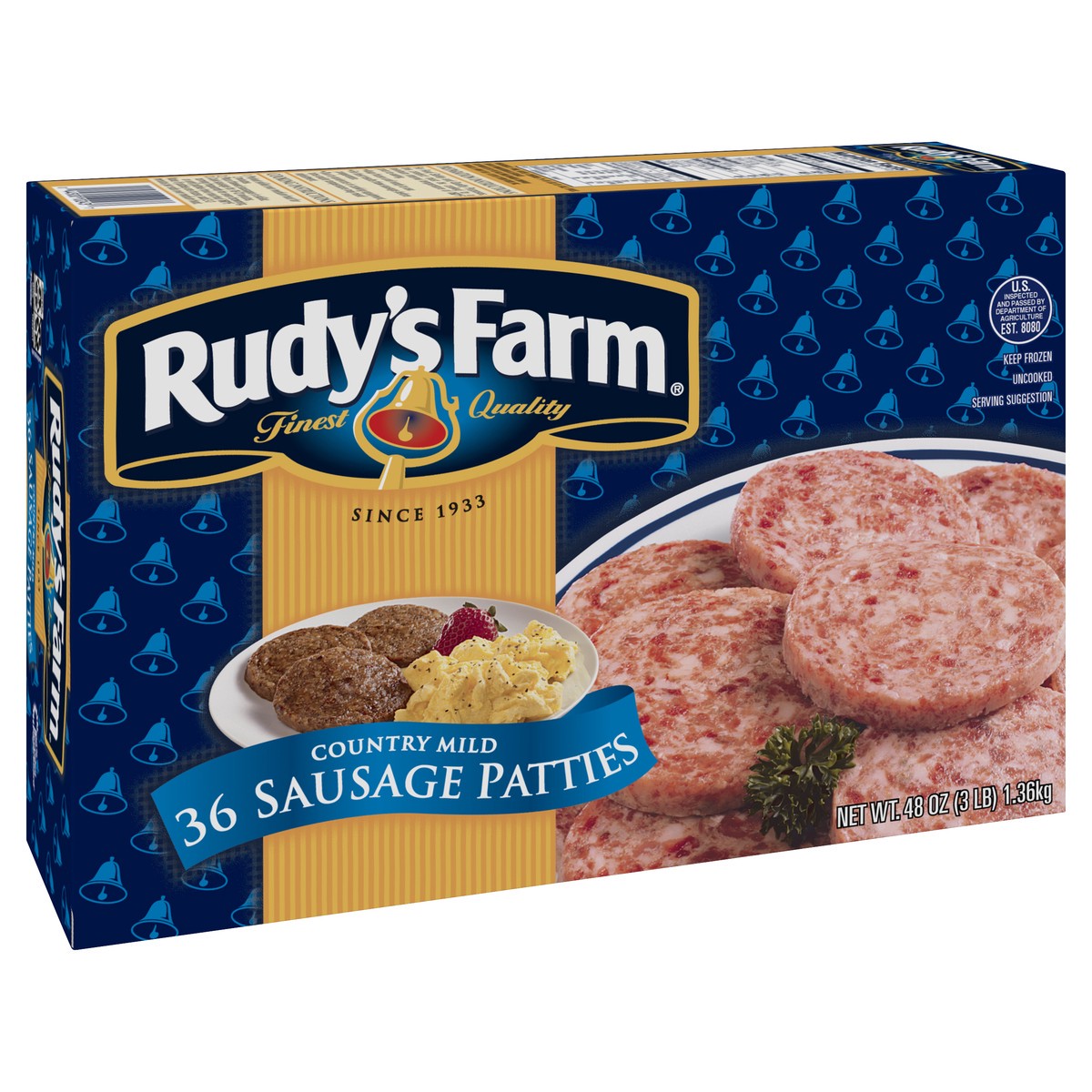 slide 8 of 8, RUDYS FARM Rudy's Farm Uncooked Country Mild Sausage Patties, 36 Count (Frozen), 1.36 kg