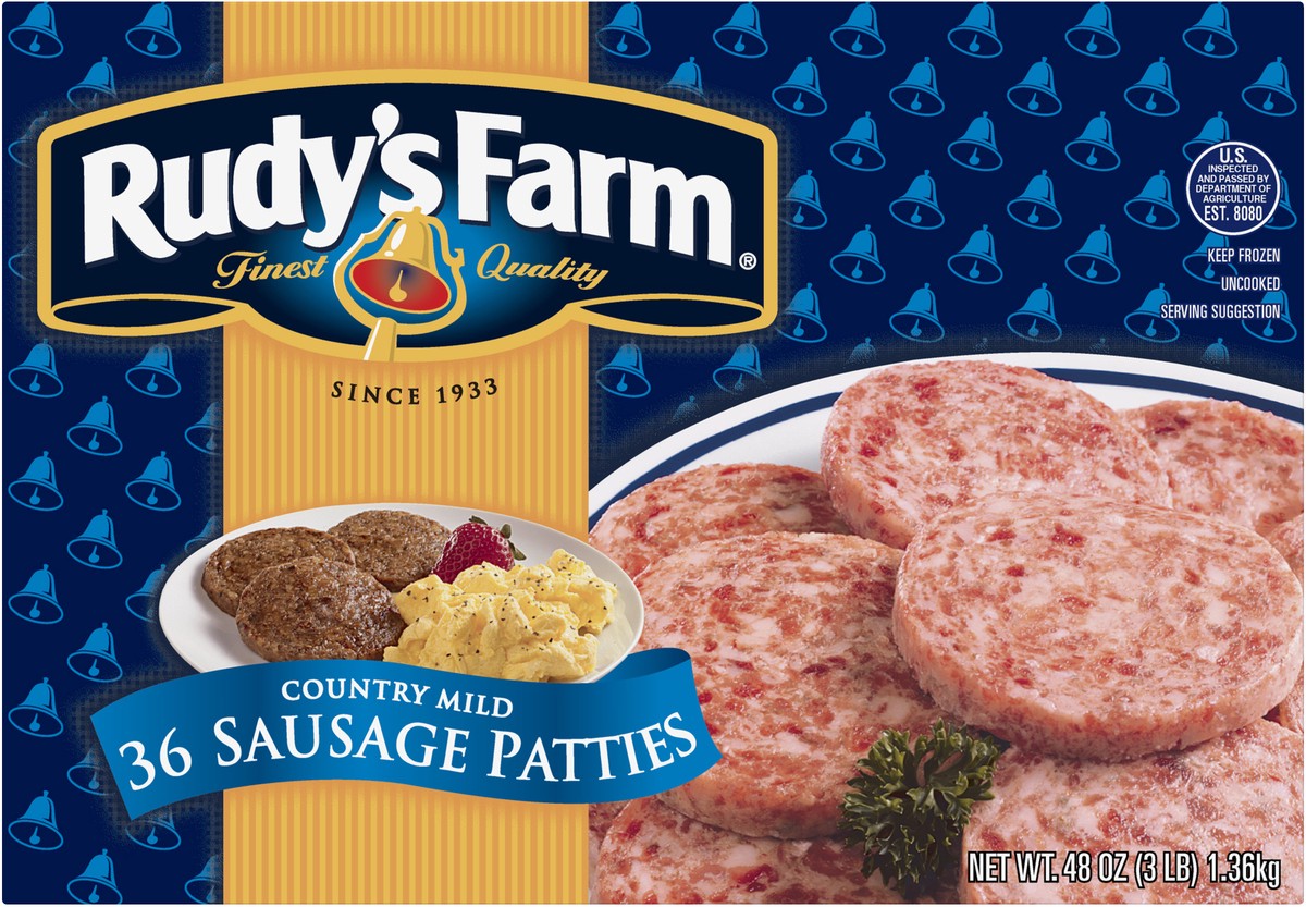 slide 5 of 8, RUDYS FARM Rudy's Farm Uncooked Country Mild Sausage Patties, 36 Count (Frozen), 1.36 kg