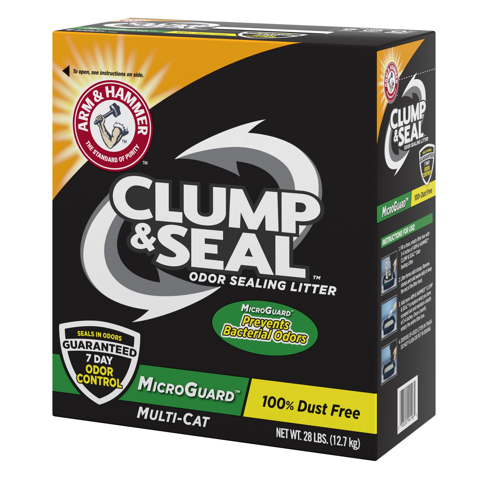 slide 5 of 5, ARM & HAMMER Clump & Seal MicroGuard Cat Litter, 28lb, 28 lb