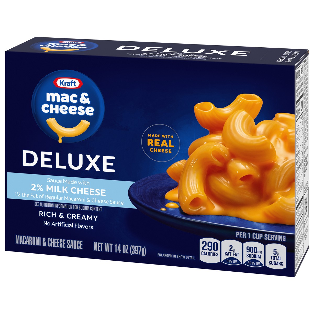 slide 3 of 9, Kraft Deluxe Mac & Cheese Macaroni and Cheese Dinner with Sauce made from 2% Milk Cheese, 14 oz Box, 14 oz