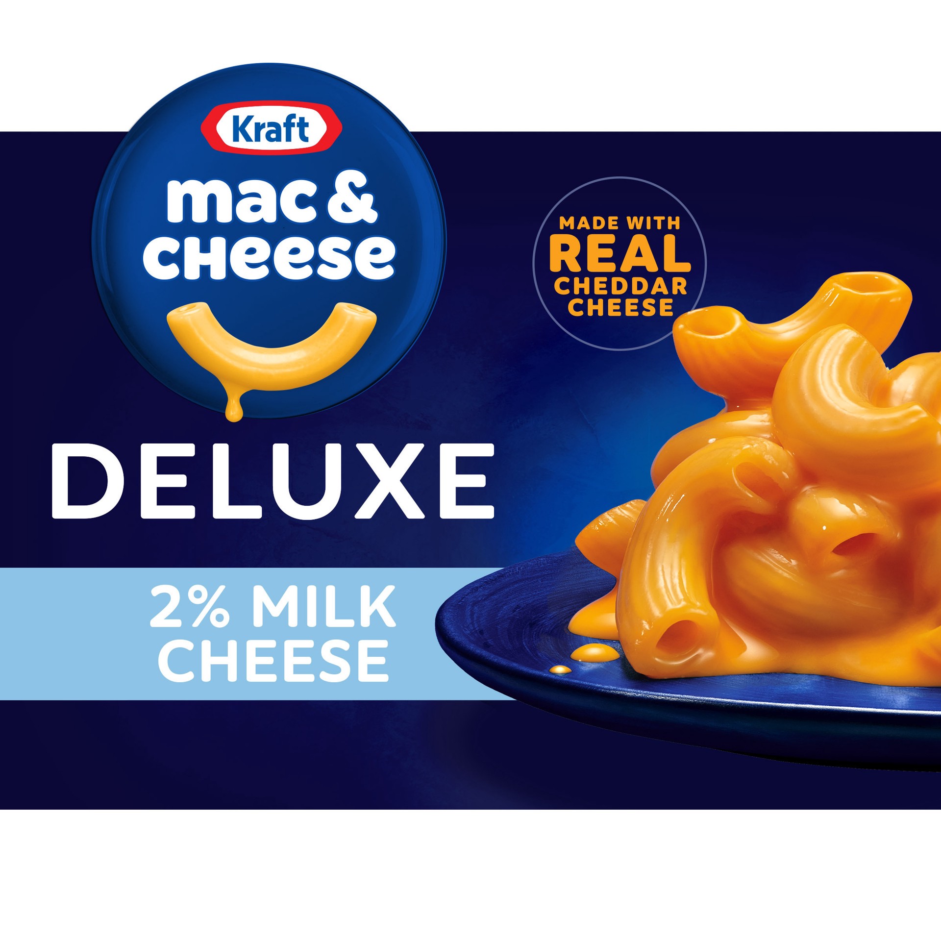 slide 1 of 9, Kraft Deluxe Mac & Cheese Macaroni and Cheese Dinner with Sauce made from 2% Milk Cheese, 14 oz Box, 14 oz