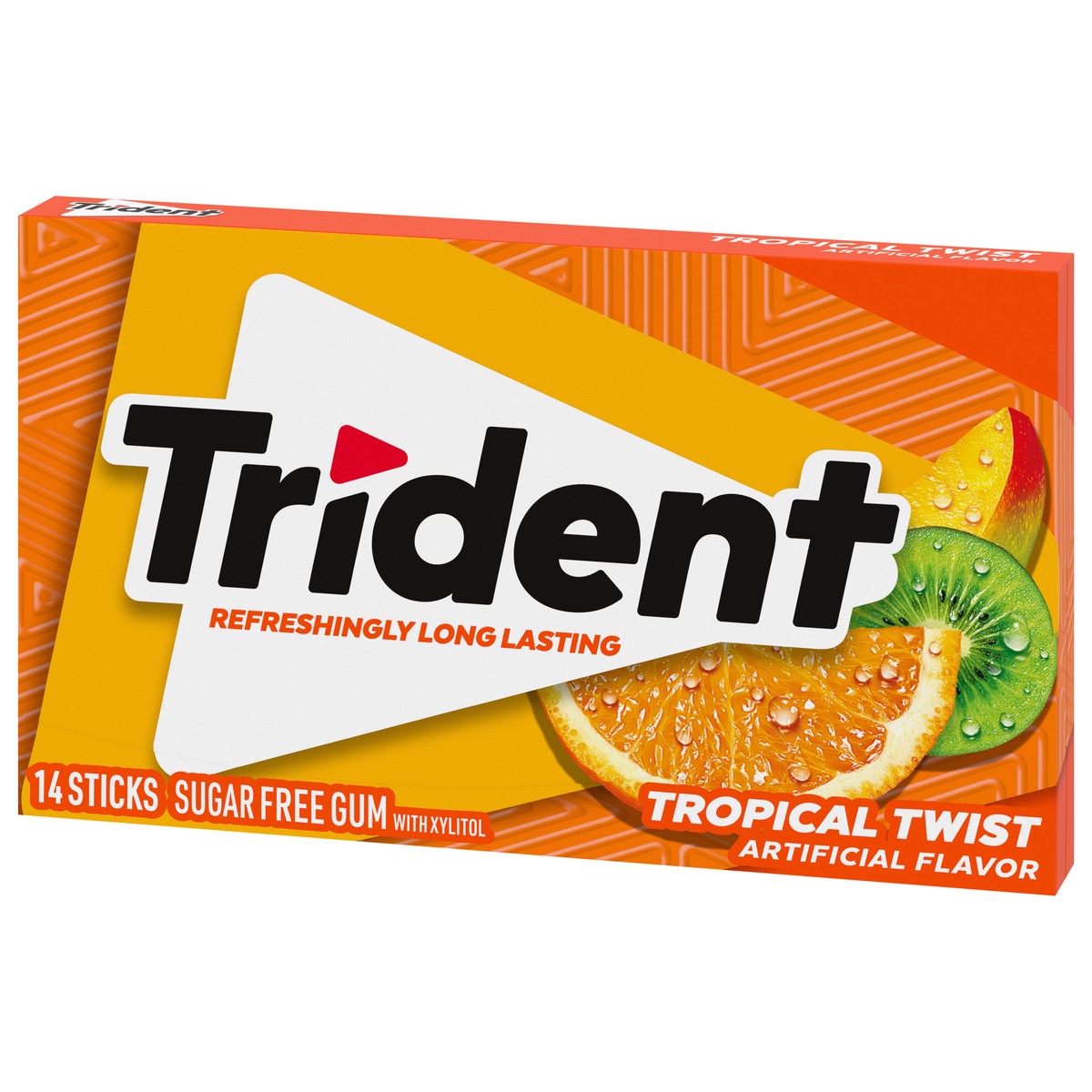 slide 3 of 9, Trident Tropical Twist Sugar Free Gum, 14 Pieces, 0.94 oz