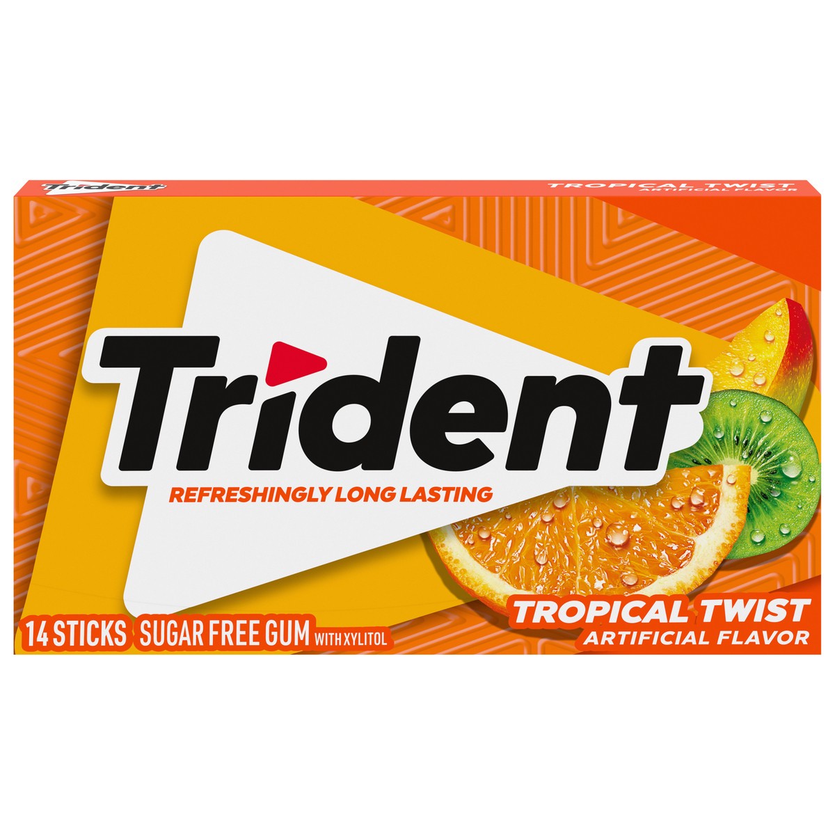 slide 1 of 9, Trident Sugar Free Tropical Twist Gum with Xylitol 14 Sticks, 14 ct
