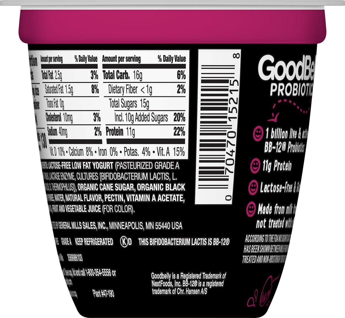 slide 2 of 13, GoodBelly Probiotics Lactose-Free Low Fat Black Cherry Yogurt 5.3 oz, 5.3 oz