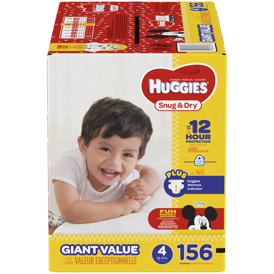 slide 1 of 3, Huggies Snug & Dry Giant Pack Diapers - Size 4, 156 ct