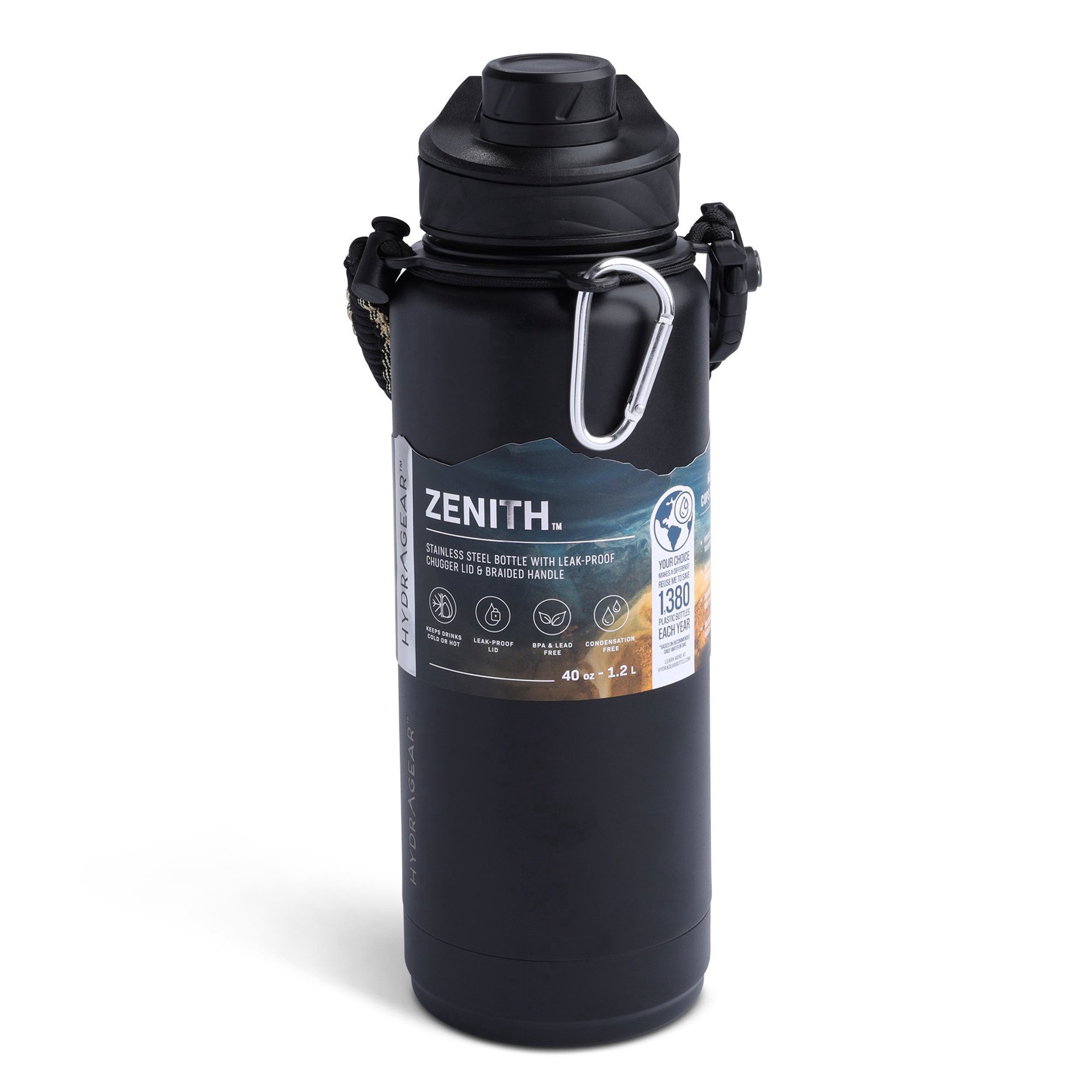 slide 1 of 1, Hydragear Zenith Chugger Water Bottle - Black, 40 oz