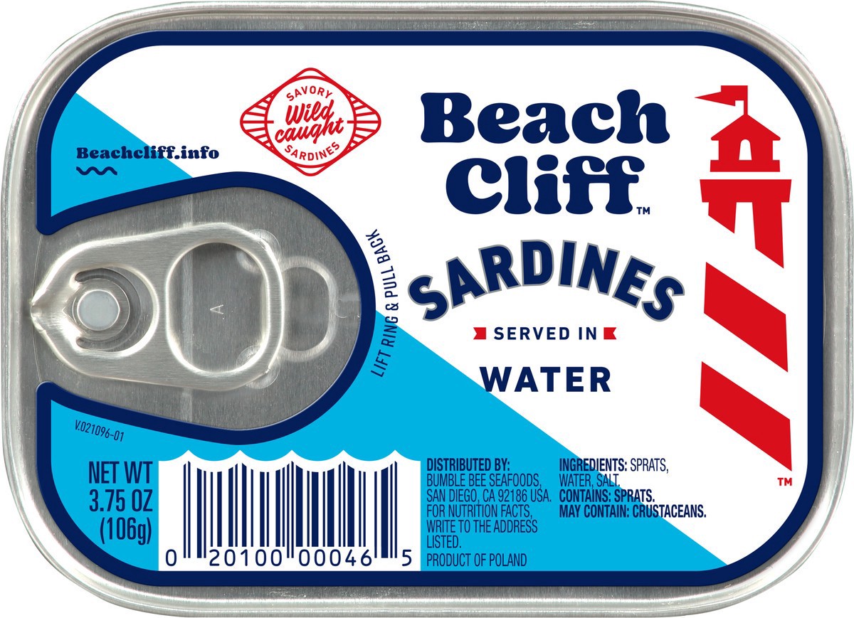 slide 2 of 7, Beach Cliff sardines in water, 3.75 oz
